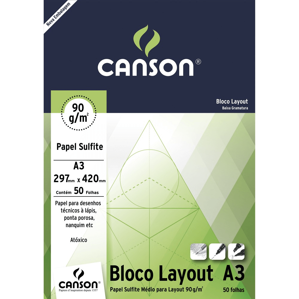 Bloco de Papel Layout Canson 90g/m² A3 50 Folhas